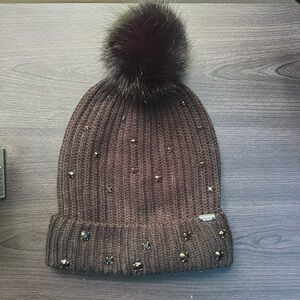 Like New Black Victoria’s Secret Bejeweled Beany Hat With Gems